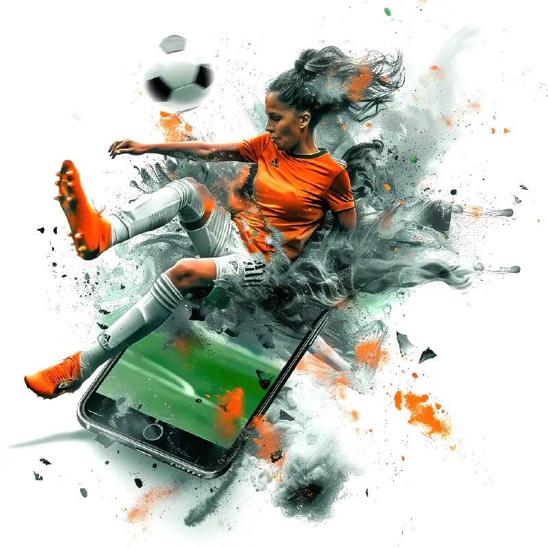 girl kicks the ball on phone